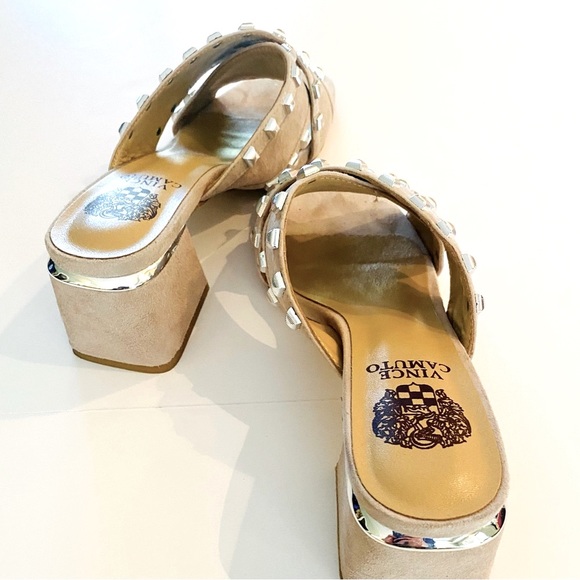 Slides with Block Heal in Tan Suede & Silver Detailing - Like New Condition - Picture 2 of 16